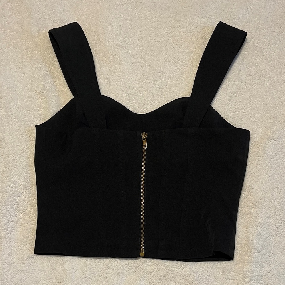 Sunday in Brooklyn Black Bustier Style Tank Top Gold Zip Accent in Back Size xs - Picture 4 of 4